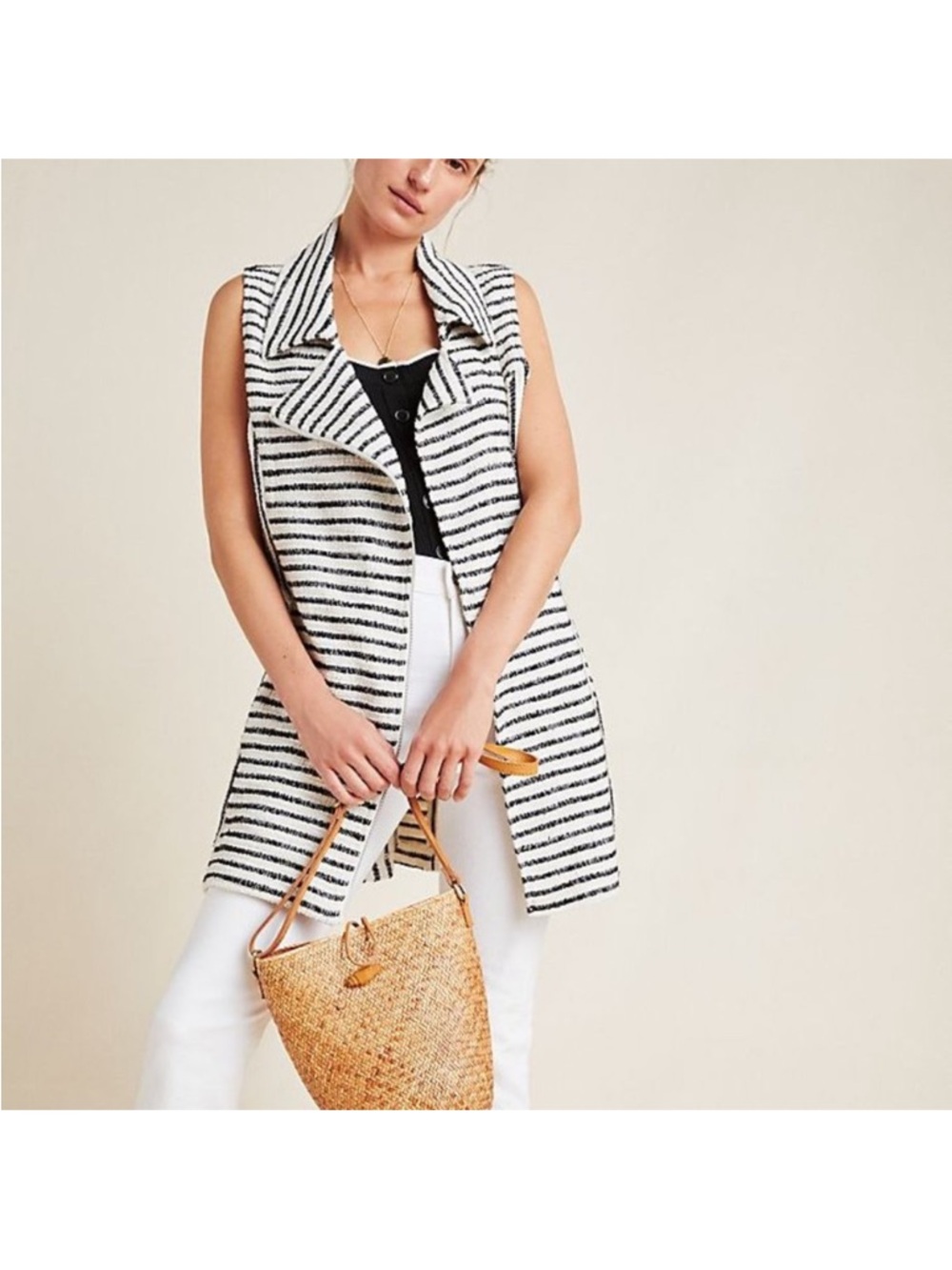 Anthropologie Dolan Ellis Black & White Striped Moto Duster Vest NWOT